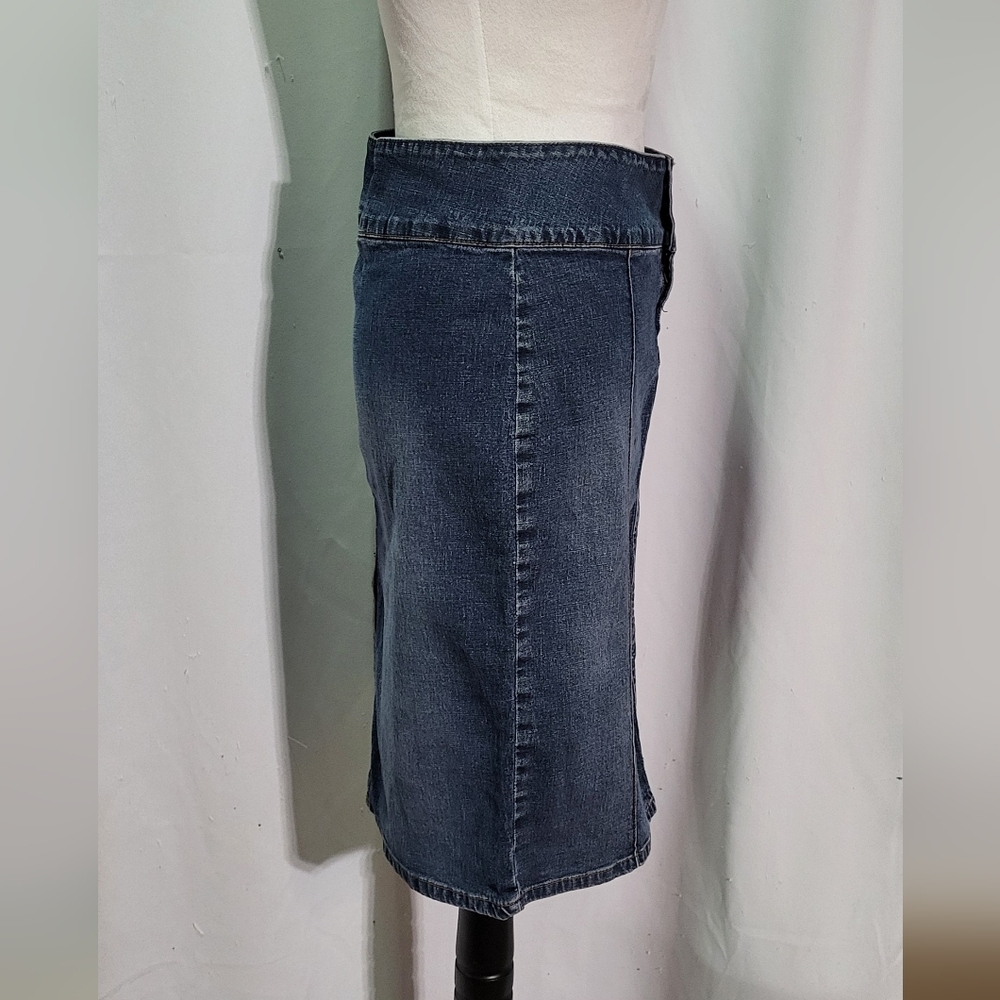 Paris Blue Juniors Medium Wash High Waisted Knee Length Denim Skirt Size 5 🐈 - Picture 8 of 10